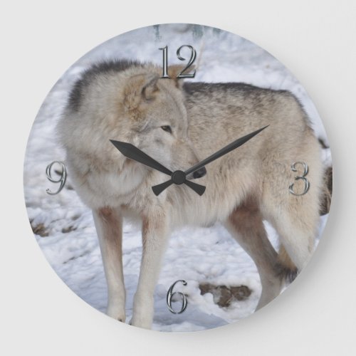 White Arctic Wolf and Snow Wildlife Art Clock
