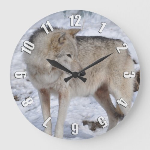 White Arctic Wolf and Snow Wildlife Art Clock