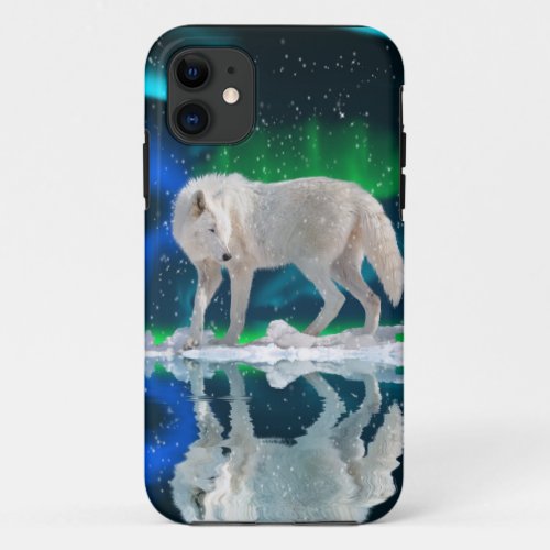 White Arctic Wolf  Northern Lights iPhone 5 Case