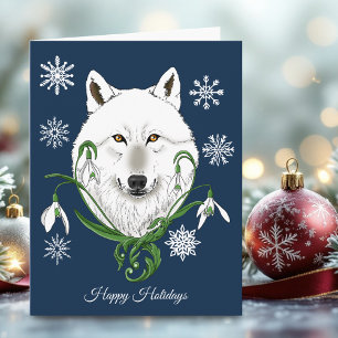 White Arctic Wolf Snowdrop Flowers Card