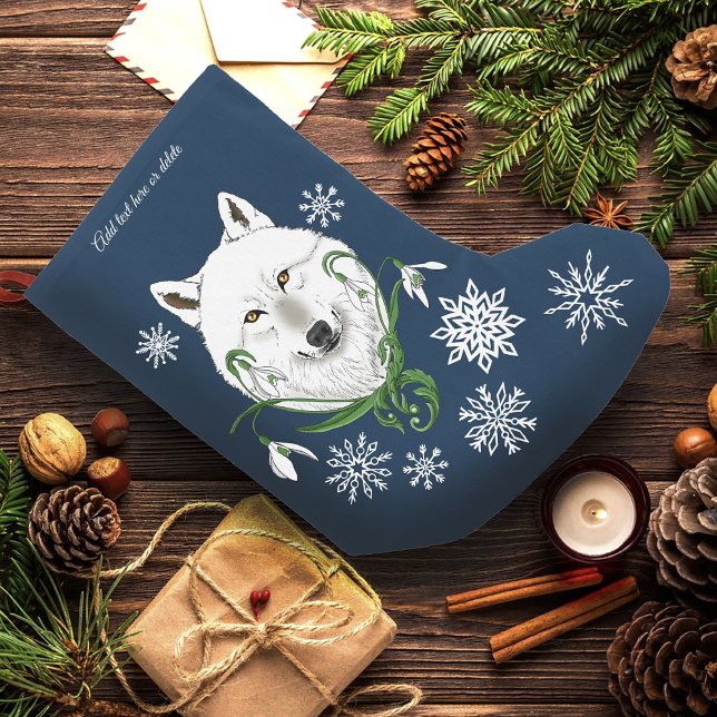 White Arctic Wolf Snowdrop Flowers Small Christmas Stocking (Creator Uploaded)