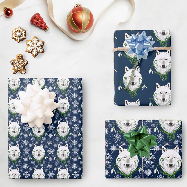 White Arctic Wolf Snowdrop Flowers Wrapping Paper Sheets (Creator Uploaded)