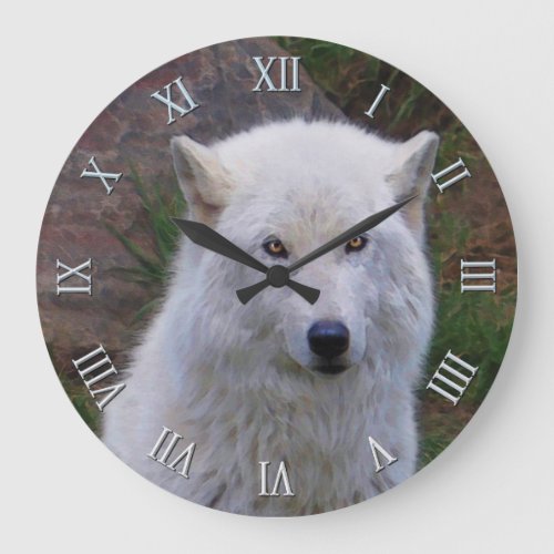 White Arctic Wolf Wildlife Art Clock