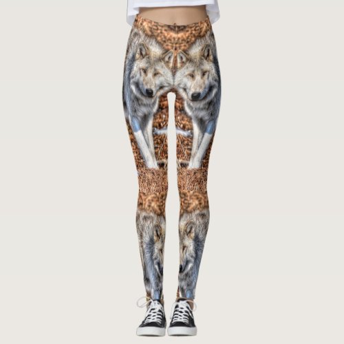 White Arctic Wolf Wildlife design Leggings