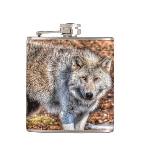 White Arctic Wolf _ Wildlife_lovers Art Hip Flask
