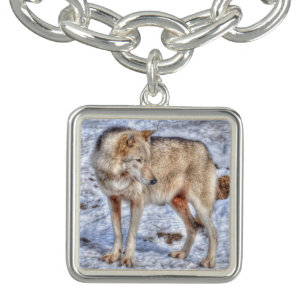 White Arctic Wolf Wildlife & Snow Photo Bracelet