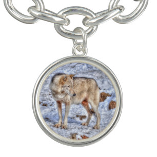 White Arctic Wolf Wildlife & Snow Photo Bracelet