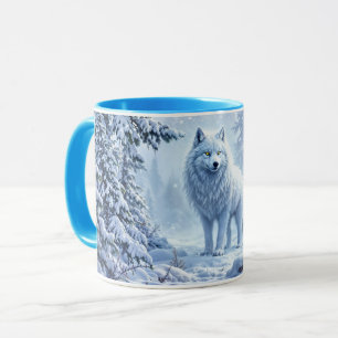 White Arctic wolf winter landscape design Mug