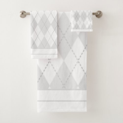 White Argyle Bath Towel Set
