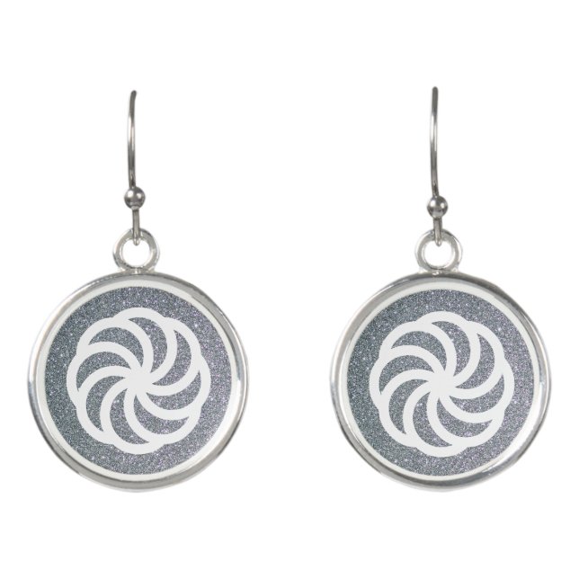 White Armenian Eternity Symbol on Silver Glitter Earrings (Front)
