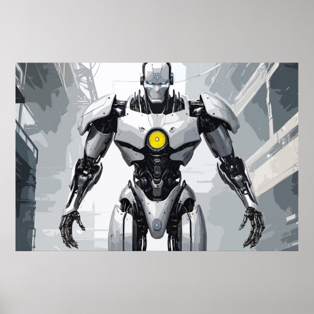 White Armored Cyborg Mecha Sci-Fi Comic Art Poster (Front)