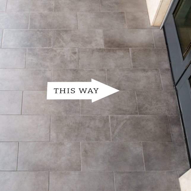 White arrow text business store floor decals (Restaurant)