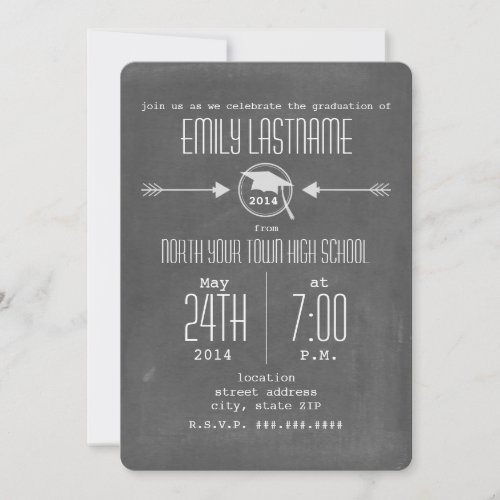 White Arrows Chalkboard Inspired Photo Graduation Custom Invitations