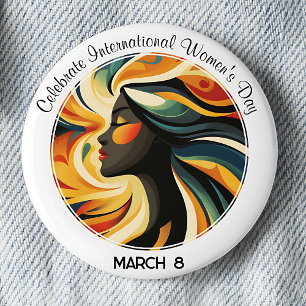 White Art Deco Celebrate International Women's Day Button
