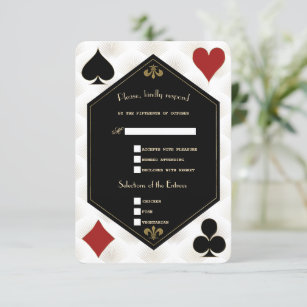 White Art Deco Gatsby Casino Vegas Poker Wedding  RSVP Card