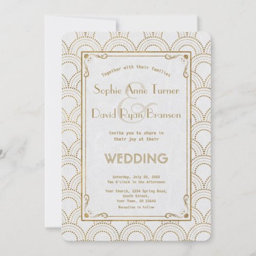 White Art Deco Gold 1920s Wedding Invite