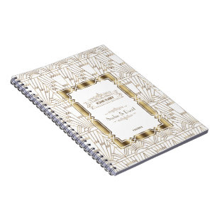White Art Deco Great Gatsby 1920s Wedding Planner Notebook