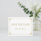 White Art Deco Great Gatsby Save The Date Postcard (Standing Front)