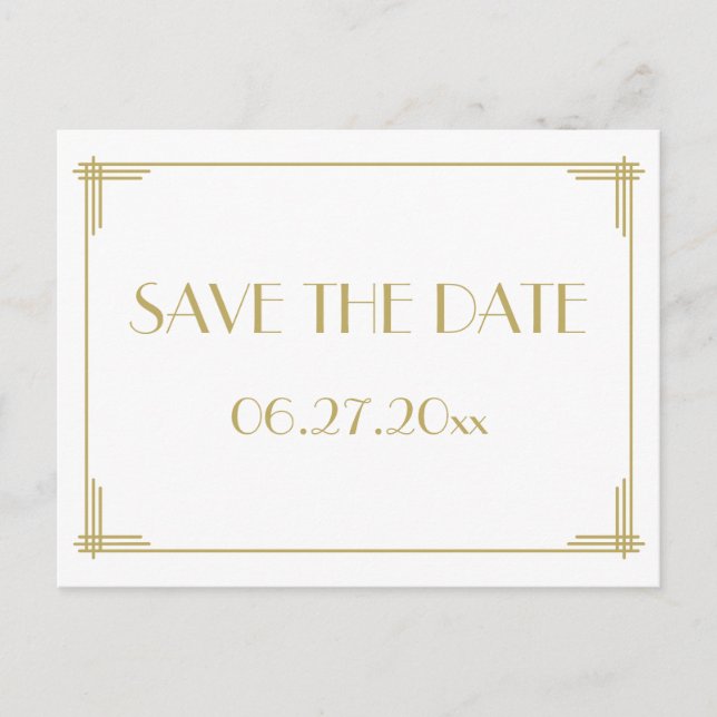 White Art Deco Great Gatsby Save The Date Postcard (Front)