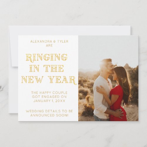 White Art Deco Modern Photo New Year Engagement Announcement