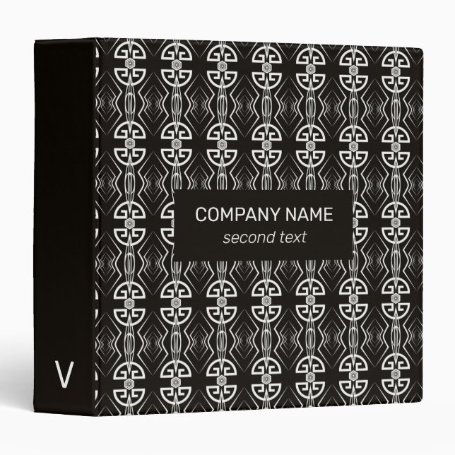 White Art Deco Pattern 3 Ring Binder (Front/Spine)
