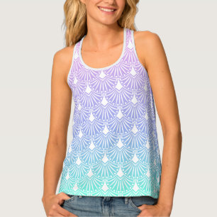 White Art Deco Pattern on blue and purple gradient Tank Top