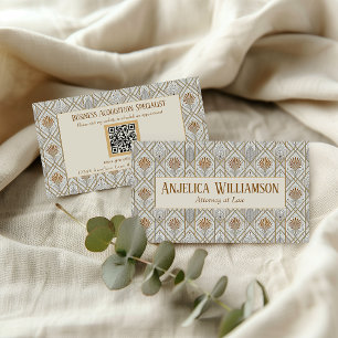 White Art Deco QR Code Business Card