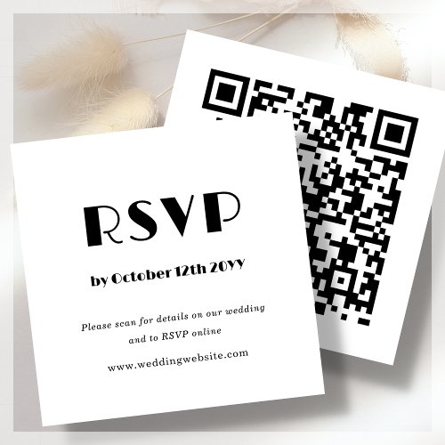 White Art Deco  QR Code  Wedding RSVP  Enclosure Card