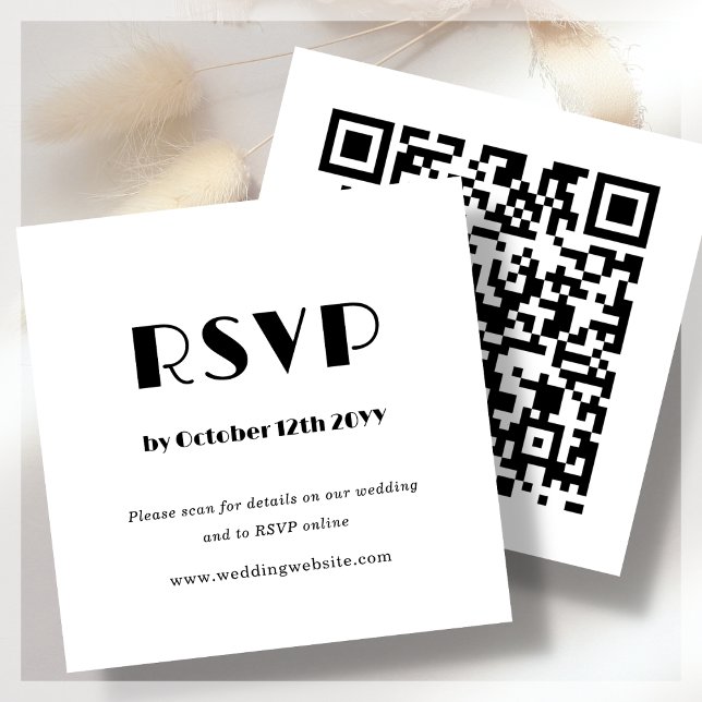 White Art Deco | QR Code | Wedding RSVP  Enclosure Card (Creator Uploaded)