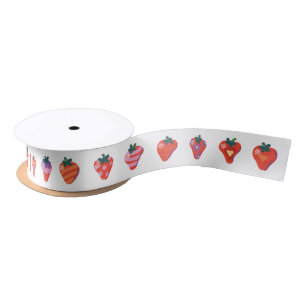 White Art Strawberry 1.5" Satin Ribbon