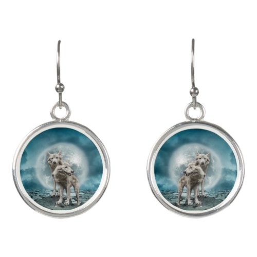 White Artic Wolf Dangle Earrings