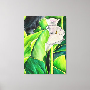 White Arum Lily watercolor tropical floral Canvas Print