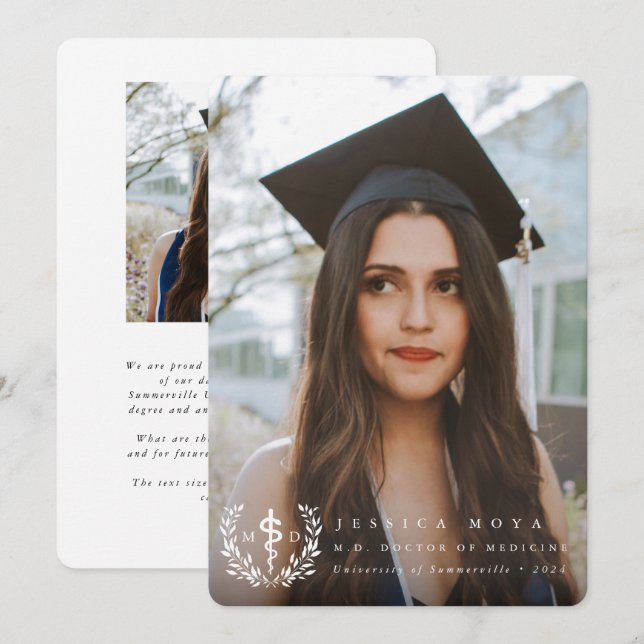 White Asclepius MD Doctor of Medicine Graduation Announcement (Front/Back)