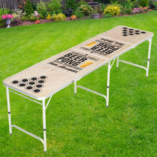 White Ash Wood Brew Battle Champions w/ Team Names Beer Pong Table