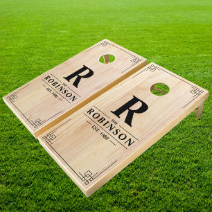 White Ash Wood Family Name & Initial Cornhole Set