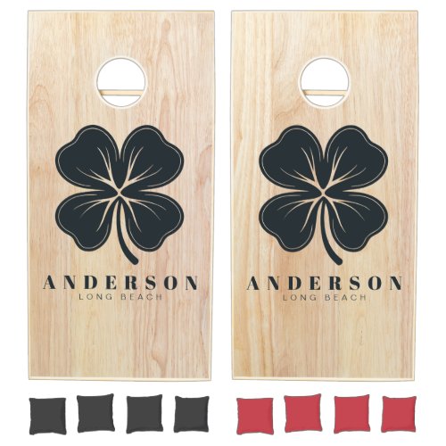 White Ash Wood Four Leaf Clover with Name Cornhole Set
