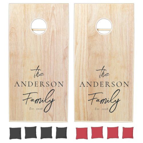 White Ash Wood Hand Written Family Name Cornhole Set