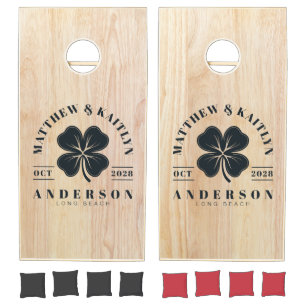White Ash Wood Irish Lucky Clover Wedding Crest Cornhole Set