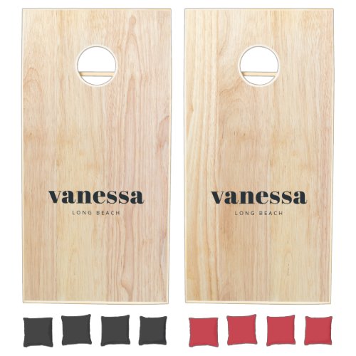 White Ash Wood Minimal Modern Classic Name Cornhole Set