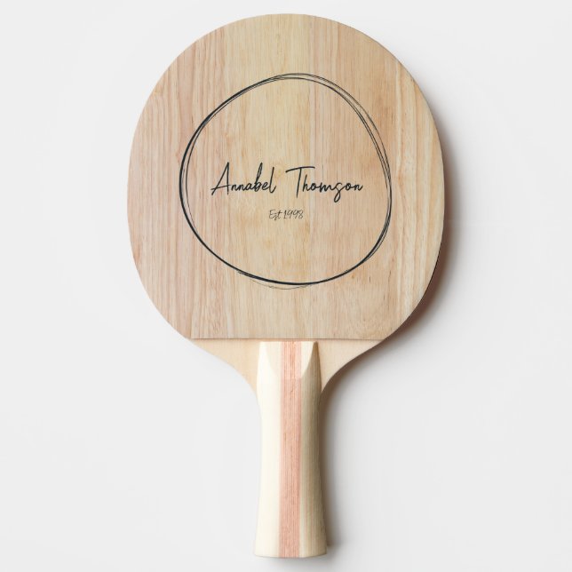 White Ash Wood Name in Drawn Circle  Ping Pong Paddle (Front)