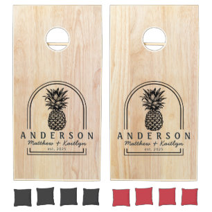 White Ash Wood Pineapple Wedding Arch & Name Cornhole Set