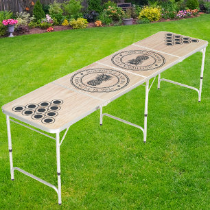 White Ash Wood Pineapple Wedding Crest & Names Beer Pong Table