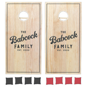 White Ash Wood Retro Family Name & Year Cornhole Set