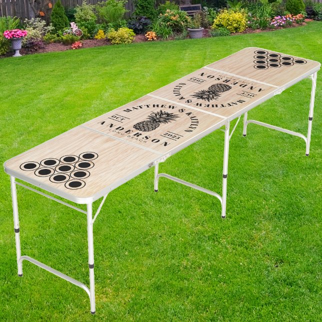 White Ash Wood Tropical Pineapple Wedding Crest Beer Pong Table (Creator Uploaded)