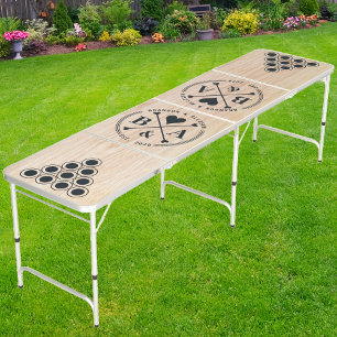 White Ash Wood Wedding Heart Crossing Initial Beer Pong Table