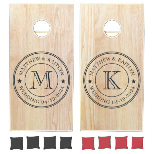White Ash Wood Wedding Monogram Star Cornhole Set