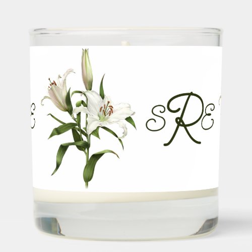 White Asian Lily Botanical Art Personalized Scented Candle