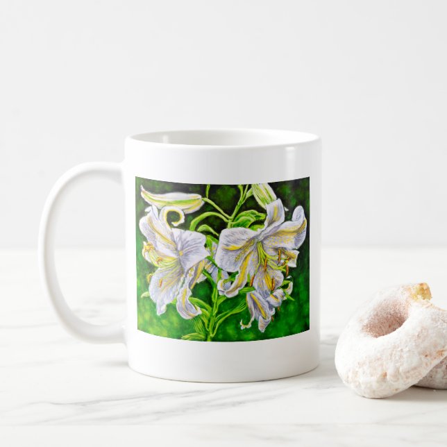White Asiatic Lilies Mug (With Donut)