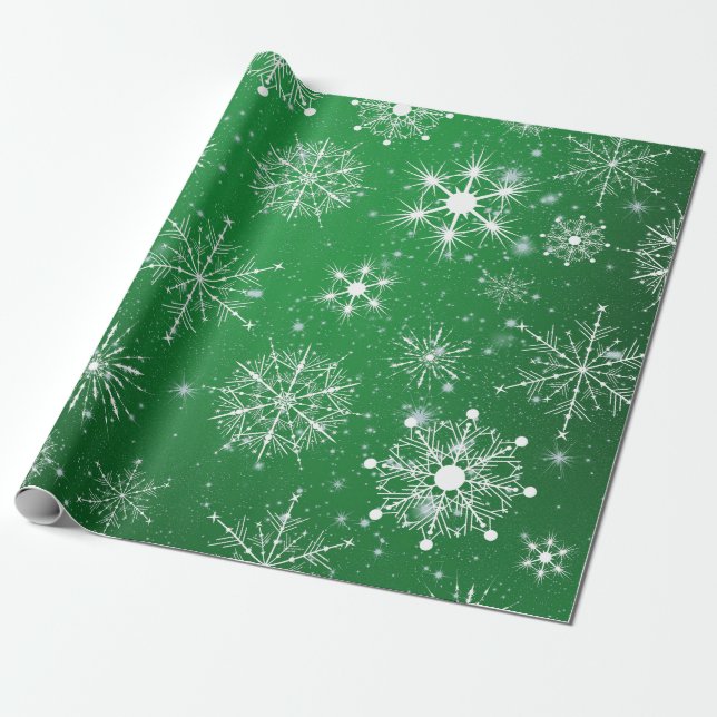 White Assorted Christmas Snowflakes Wrapping Paper (Unrolled)