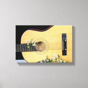 white aster wildflowers and guitar canvas print